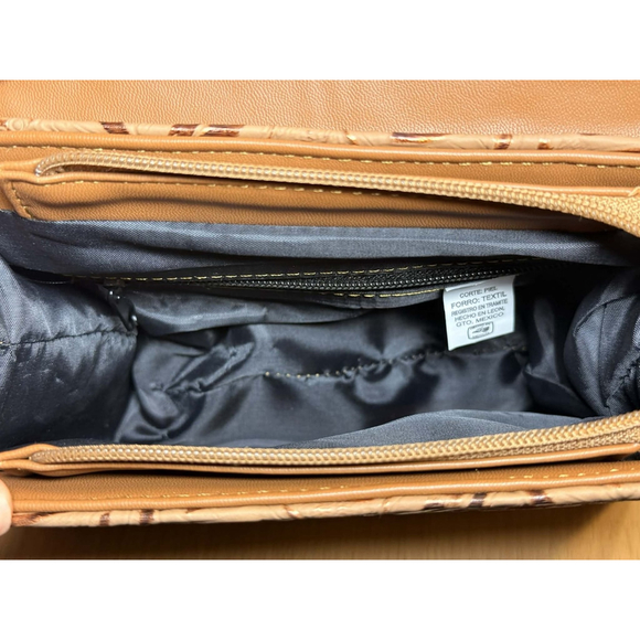 Gold Camel Beige Sunflower Embossed Tooled Artisan LEATHER Crossbody bag Purse - Picture 13 of 16